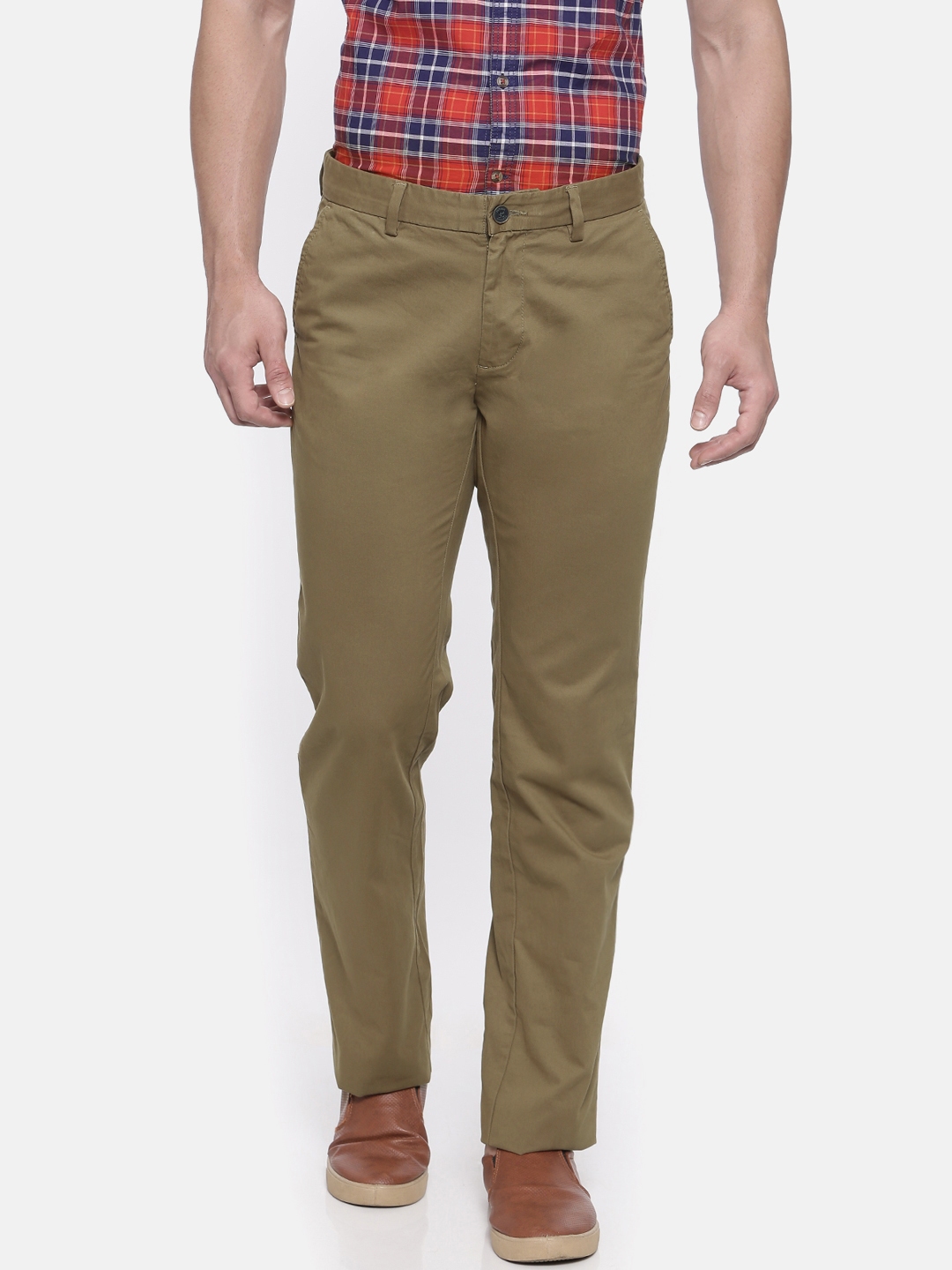 Buy Indian Terrain Men Khaki Kansas Regular Fit Solid Chinos - Trousers ...