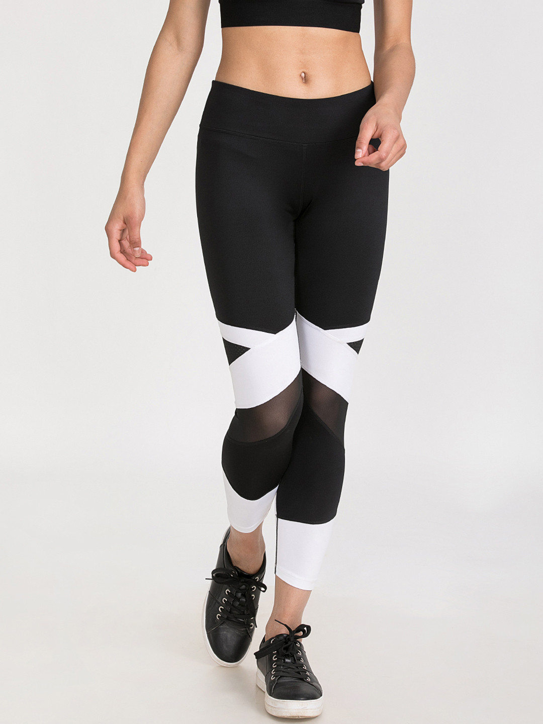 Buy Zelocity By Zivame Women Black & White Panelled Tights Tights for