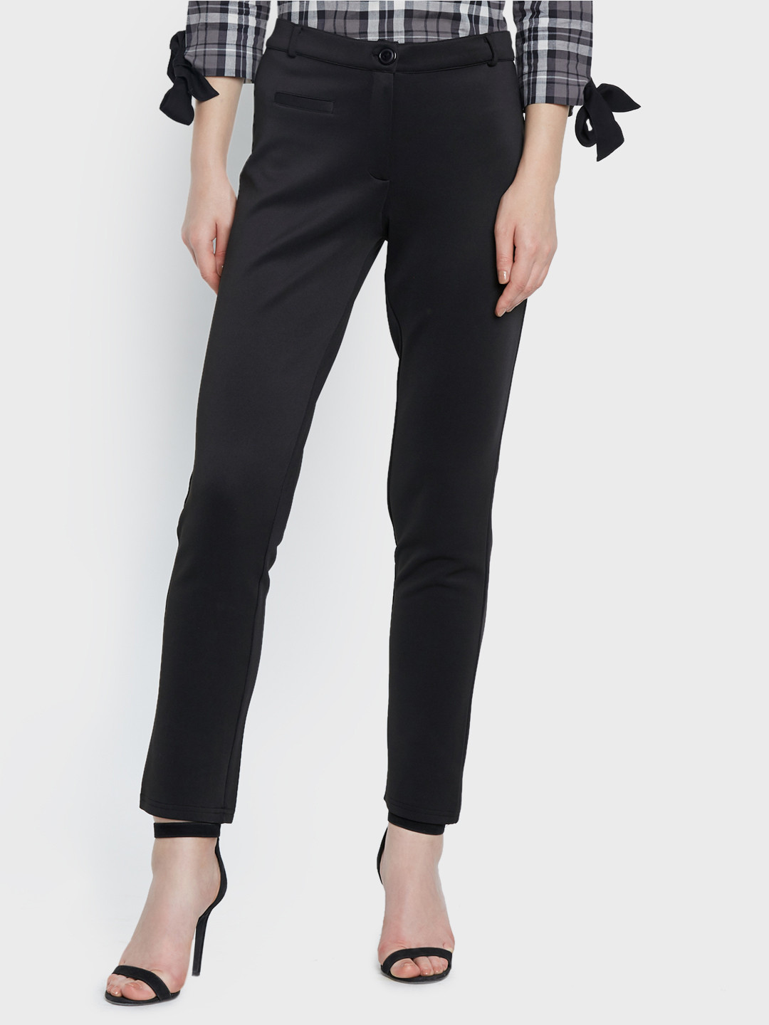 Buy AND Women Black Smart Slim Fit Solid Formal Trousers Trousers for