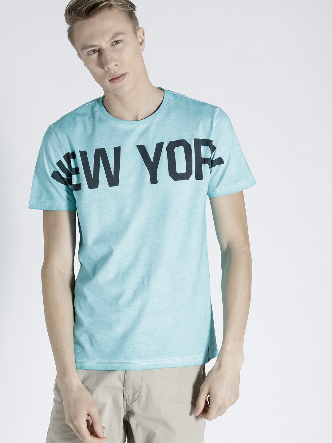 Buy S.Oliver Men Blue Printed Round Neck T Shirt With Dyed Effect ...