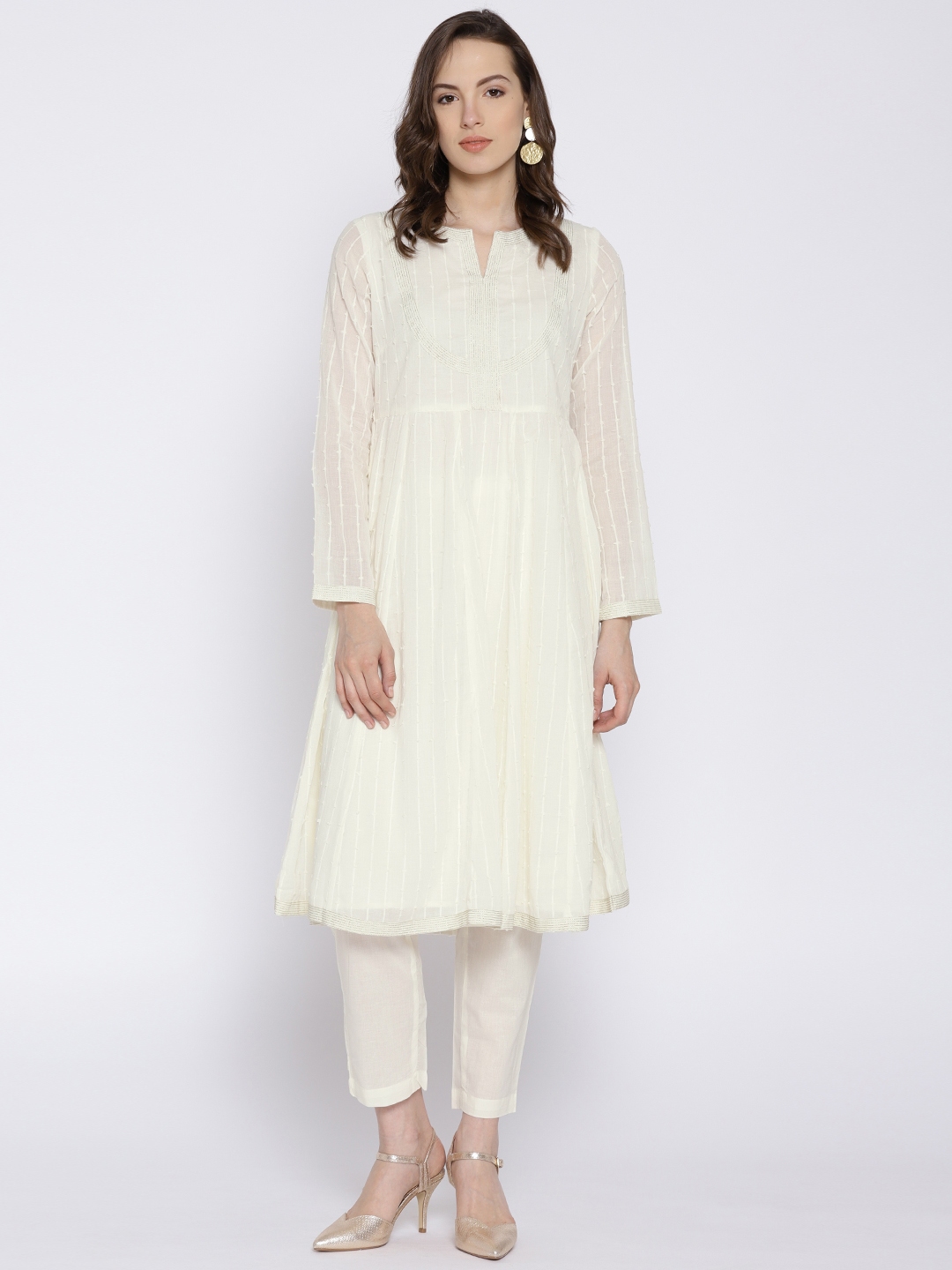 All About You Kurta Set Buy All About You Women Off White Self Design Kurta With Trousers