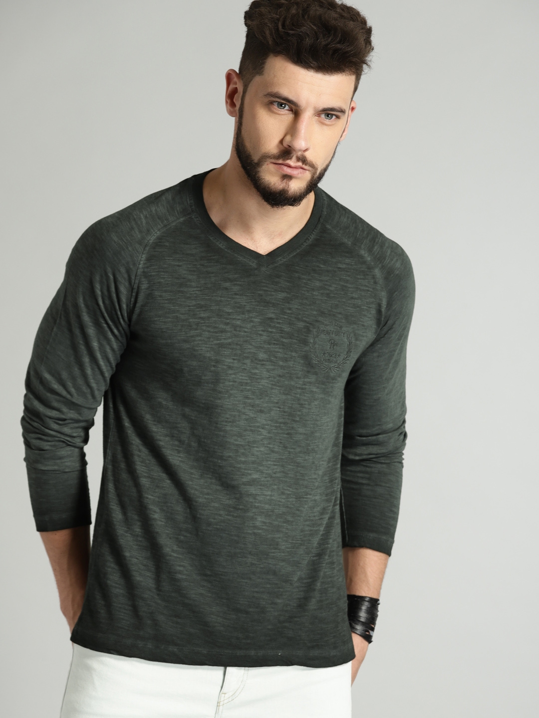 Buy Roadster Men Charcoal Grey Faded V Neck T Shirt Tshirts for Men 4261538 Myntra