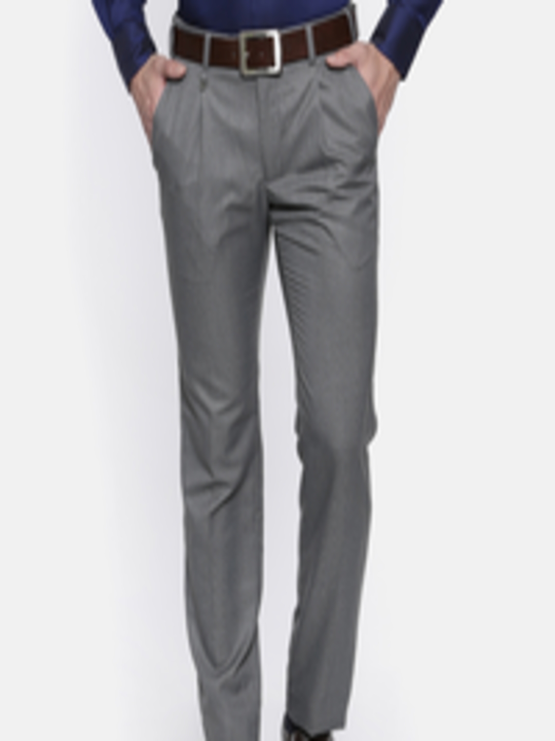 Buy Park Avenue Men Grey Super Slim Fit Self Design Formal Trousers ...