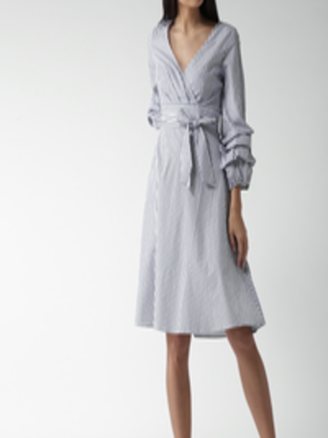 Buy FOREVER 21 Women Blue & White Striped Wrap Dress - Dresses for