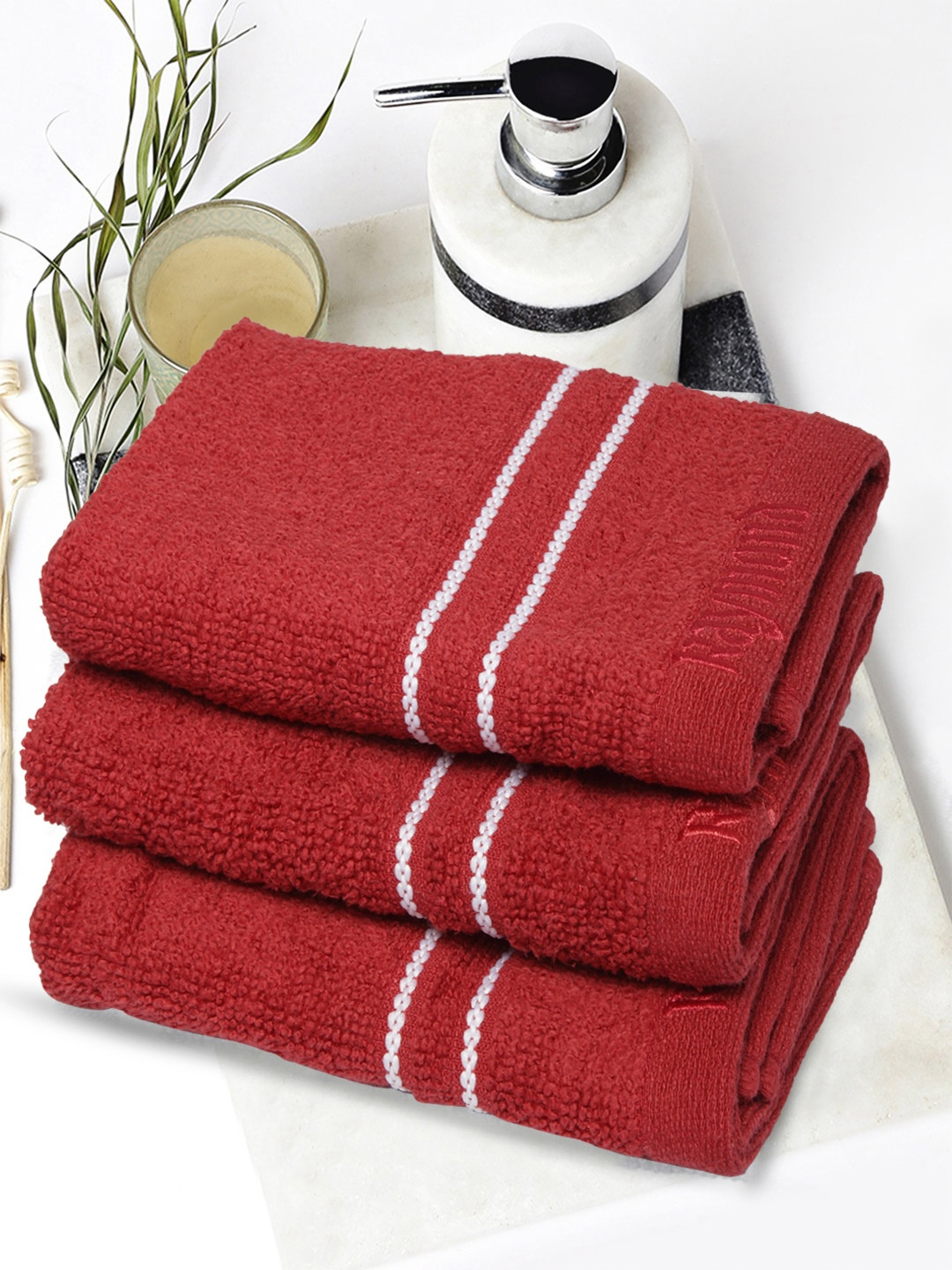 Buy Raymond Home Unisex Maroon Set Of 3 Face Towels Face Towels for