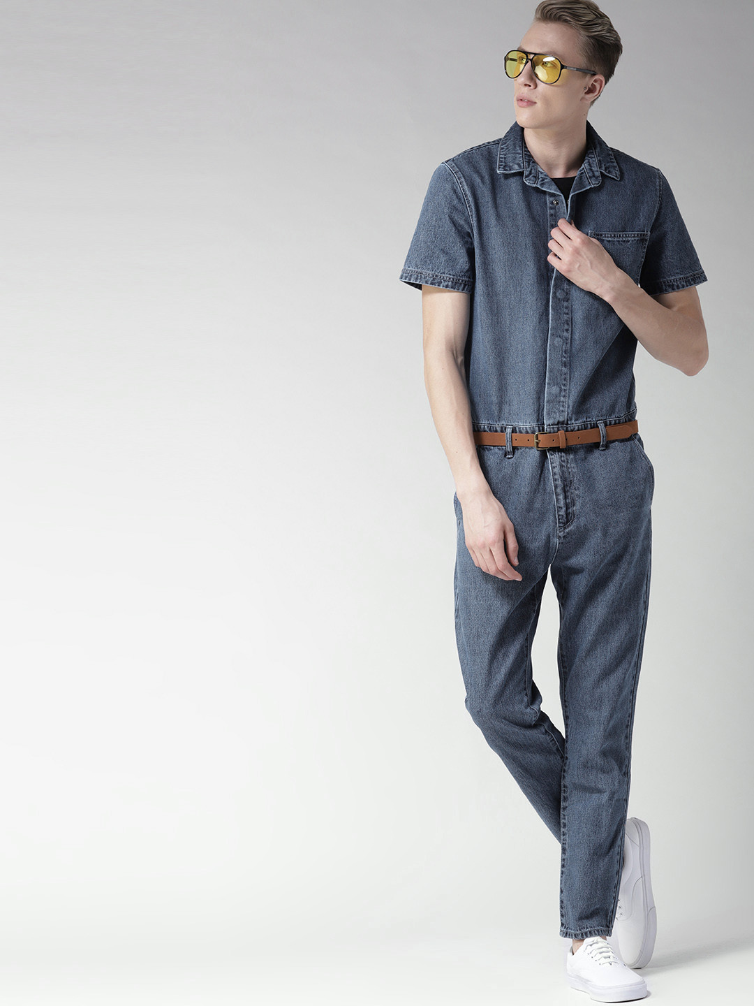 Buy FOREVER 21 Blue Washed Basic Denim Jumpsuit Jumpsuit for Men