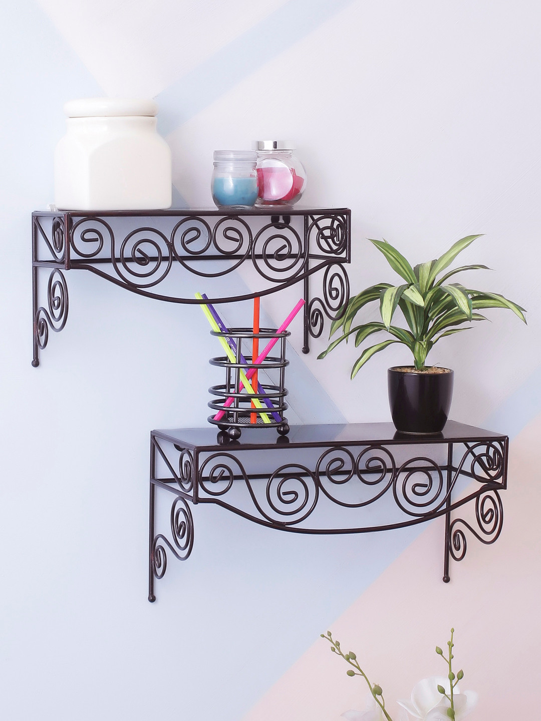 Buy Home Sparkle Brown Metal Basic Wall Shelf Wall Shelves for Unisex