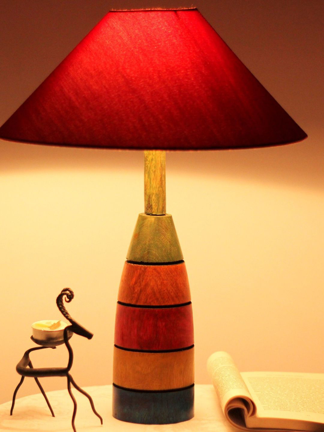 Buy Unravel India Wooden Buffing Multicolored Bedside Standard Table