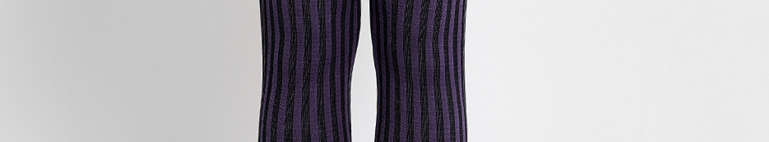 Buy Camey Women Purple & Black Striped Leggings - Leggings for Women ...