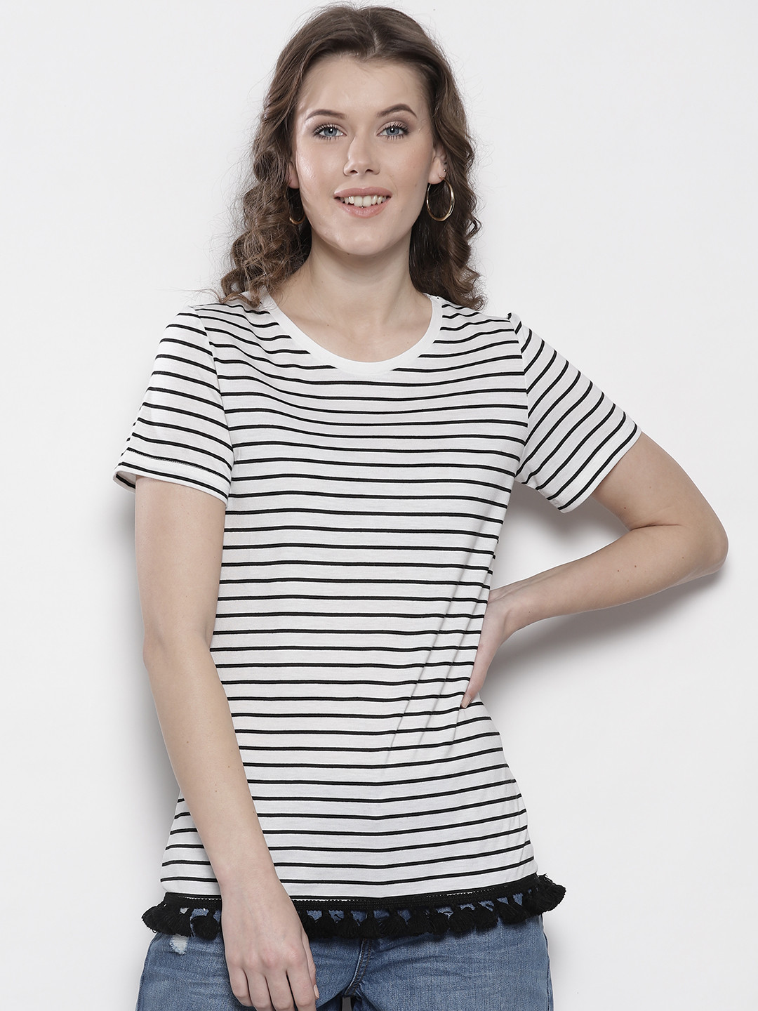 Buy DOROTHY PERKINS Women White Striped Round Neck T Shirt Tshirts