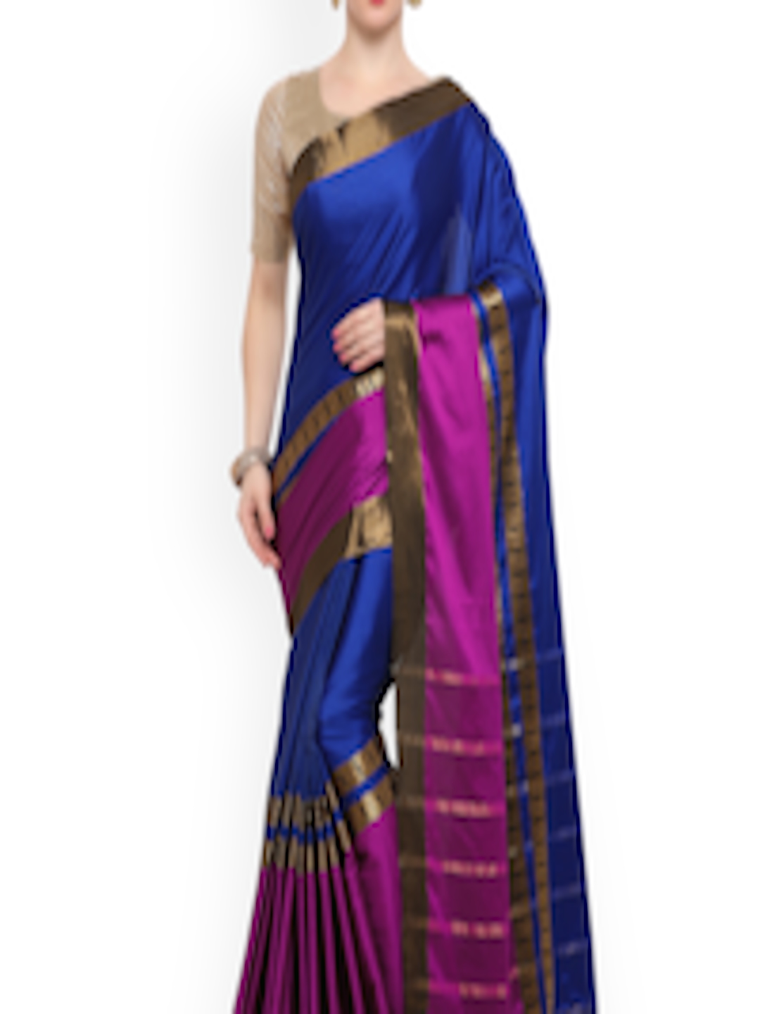 Buy Satrani Blue & Pink Poly Silk Printed Saree - Sarees for Women ...