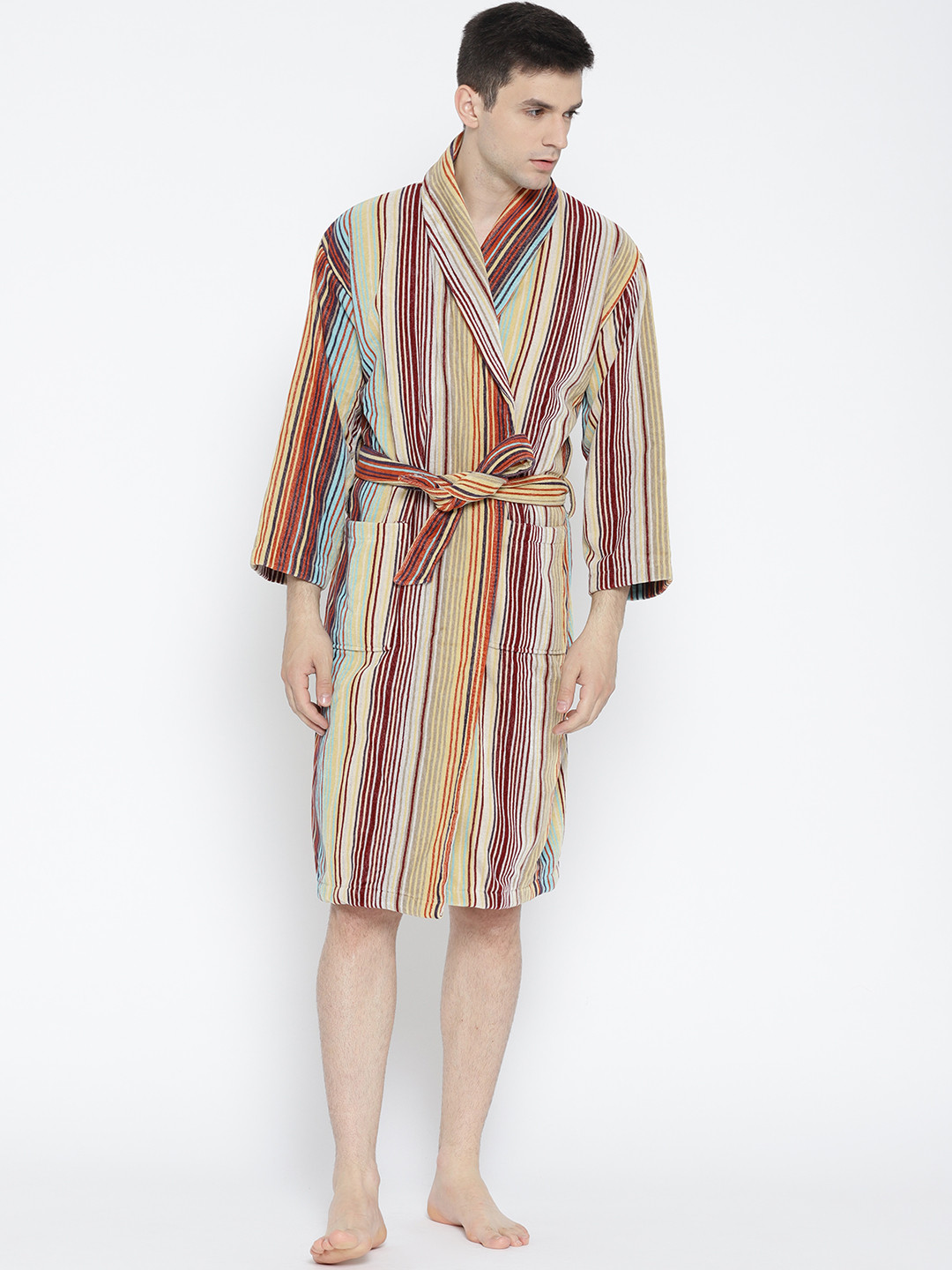 Buy CHRISTY Unisex Multicoloured Striped Bathrobe Bath Robe for