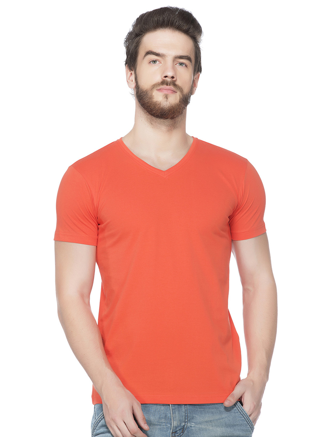 6353 Orange V Neck T-Shirt