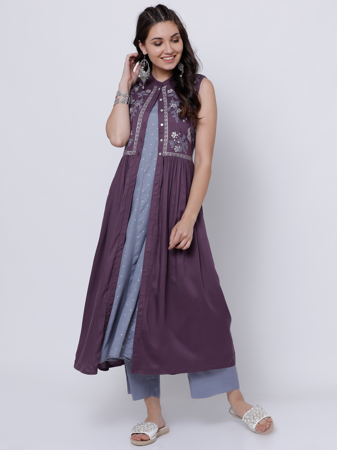 Buy Vishudh Women Purple & Grey Kurta Set - Kurta Sets for Women ...