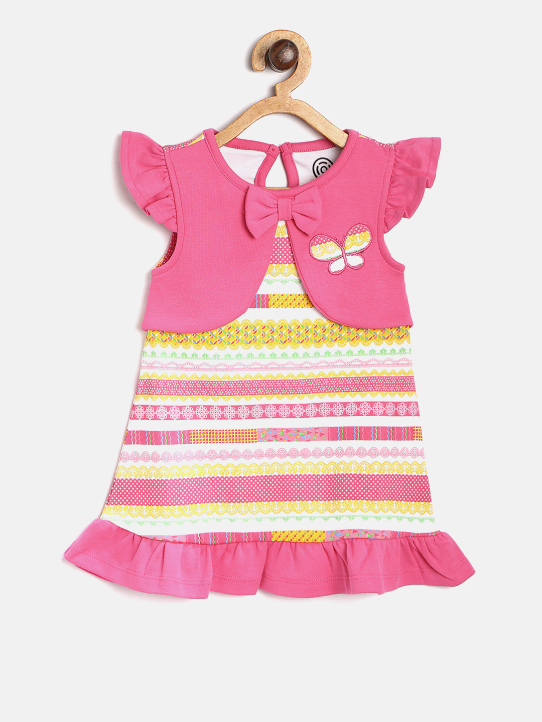 Buy TAMBOURINE Girls Pink & Off White Printed A Line Dress Dresses