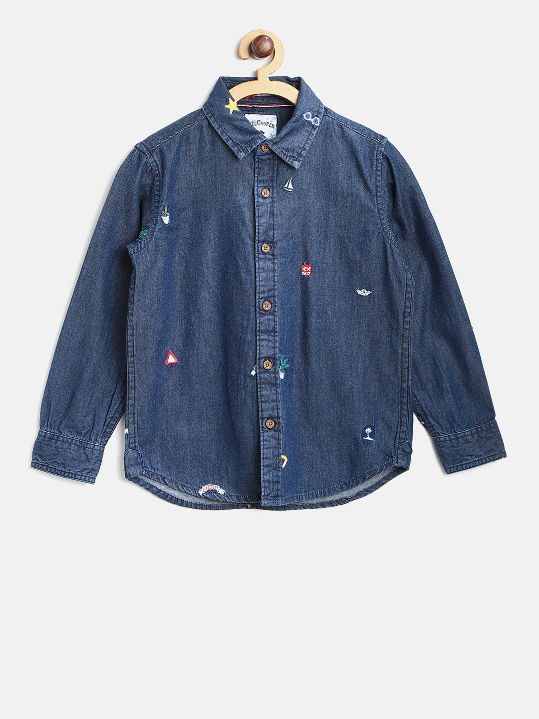 Buy Lee Cooper Boys Navy Embroidered Detail Denim Casual Shirt - Shirts for Boys 4322832 | Myntra