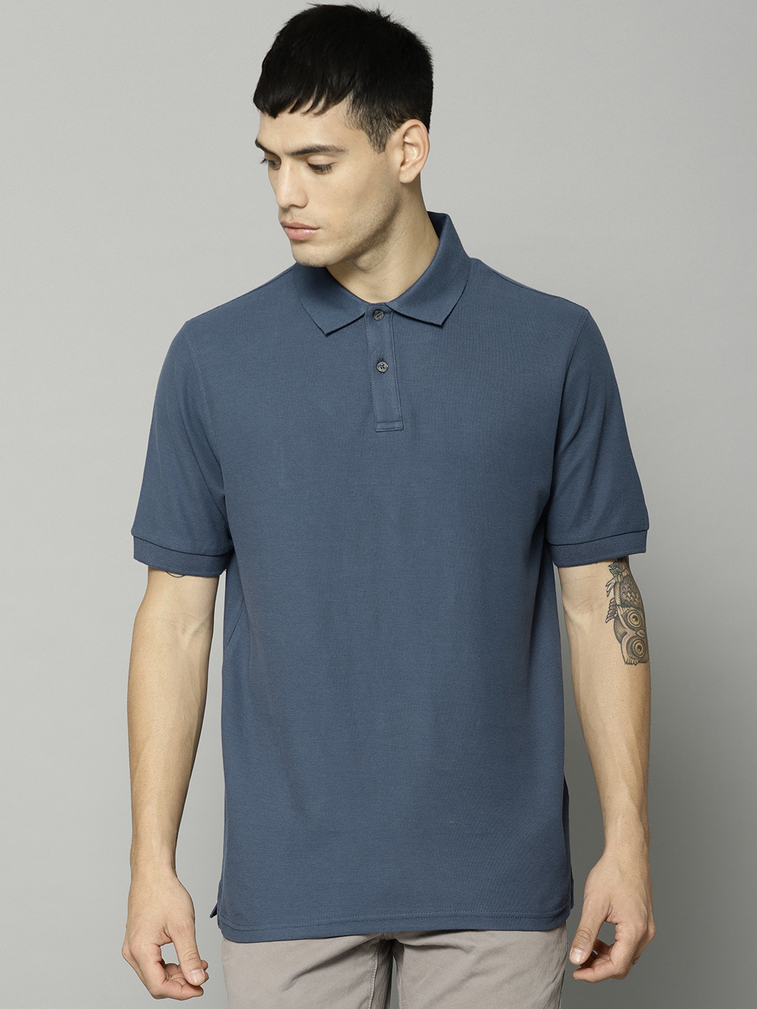 Buy Marks & Spencer Men Blue Solid Polo Collar T Shirt Tshirts for
