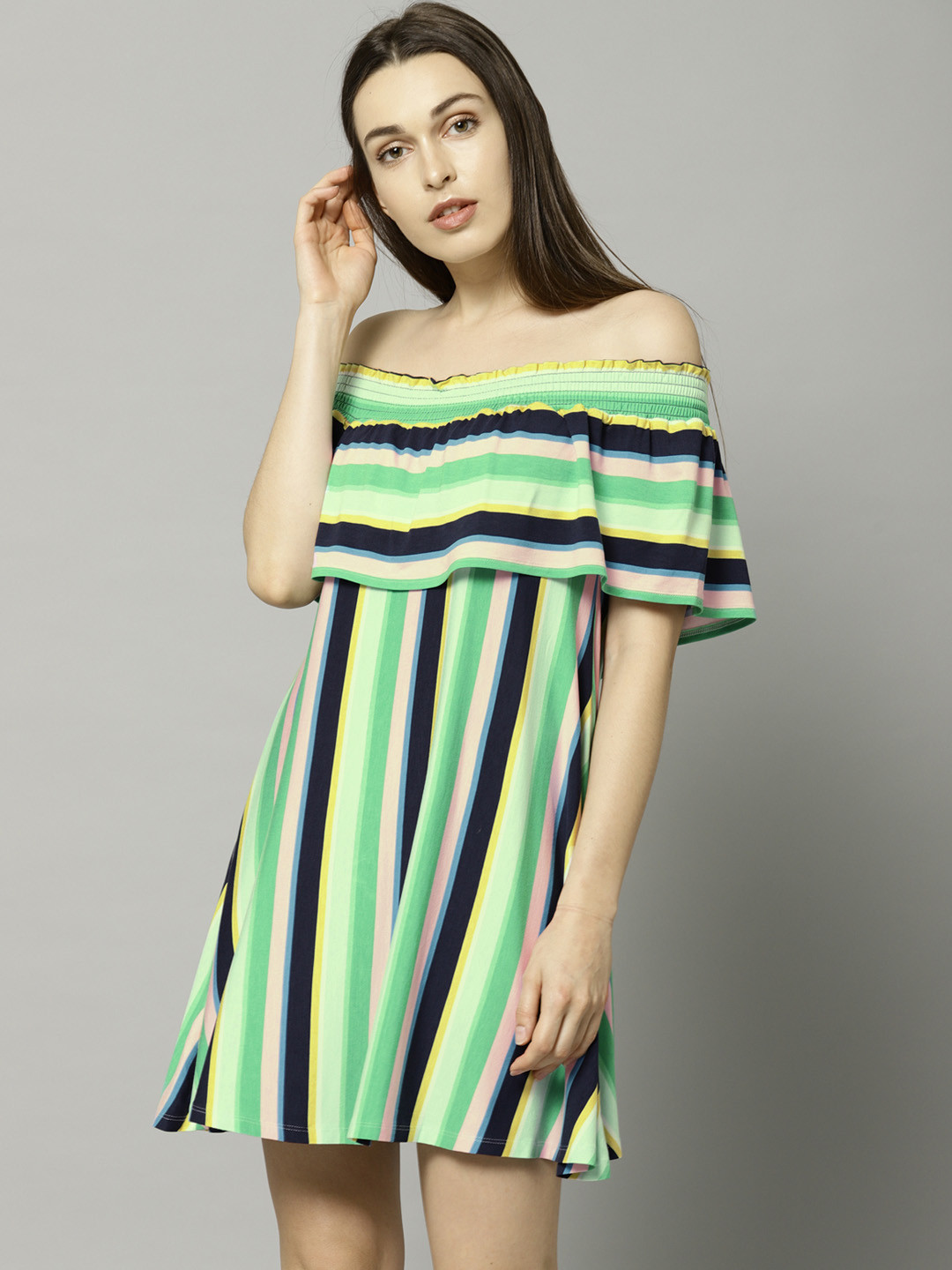 Buy Marks & Spencer Women Multicoloured Striped A Line Dress Dresses