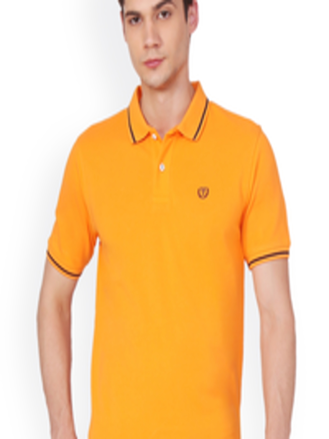 Buy Van Heusen Sport Men Orange Solid Polo Collar T Shirt - Tshirts for ...