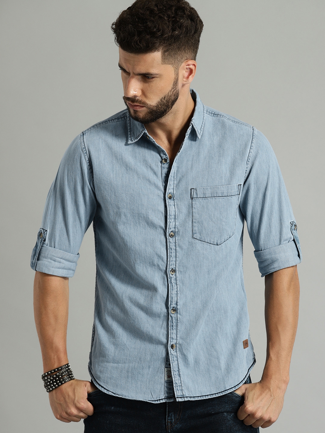 Buy Roadster Men Blue Regular Fit Faded Casual Shirt - Shirts for Men ...