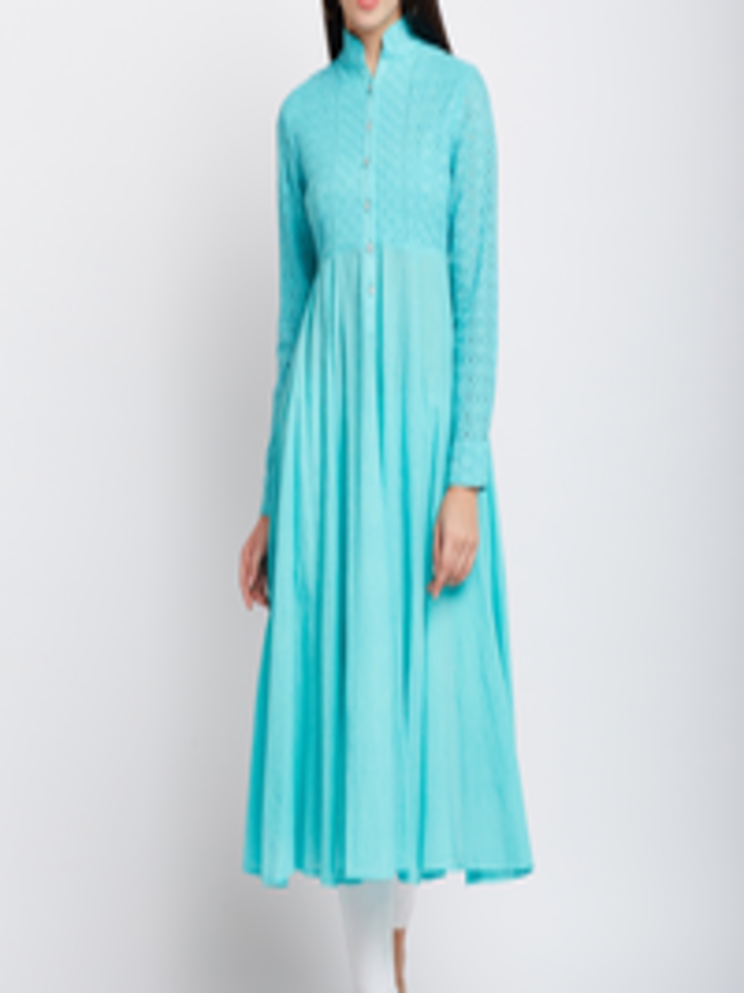 Buy PANIT Women Blue Woven Design Anarkali Kurta - Kurtas for Women ...