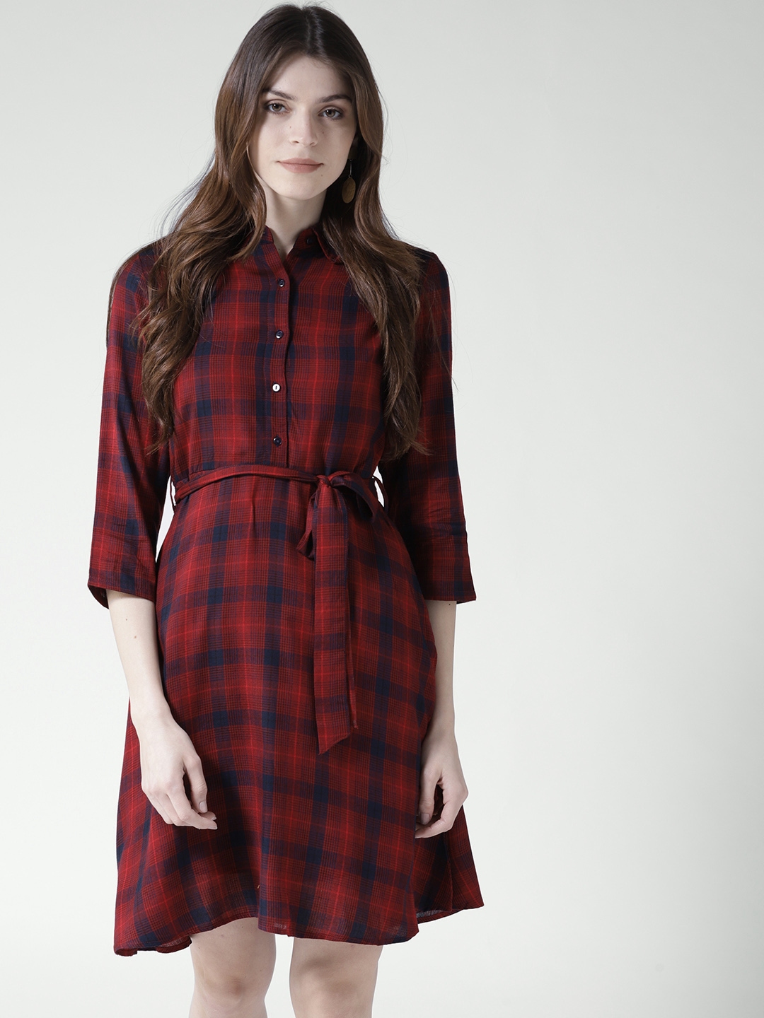 black and red checked shirt dress