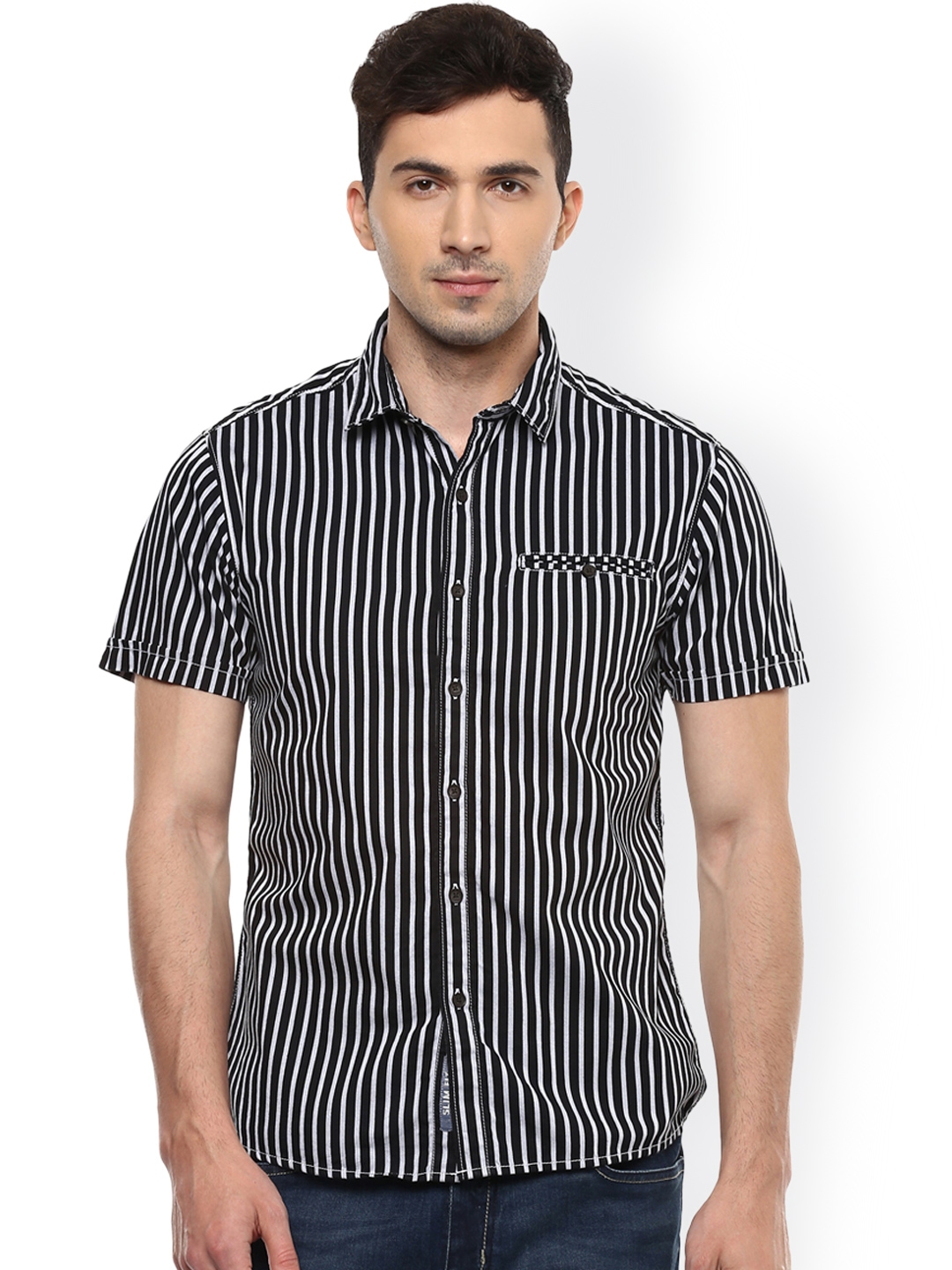 Buy People Men Black Regular Fit Striped Casual Shirt - Shirts for Men ...