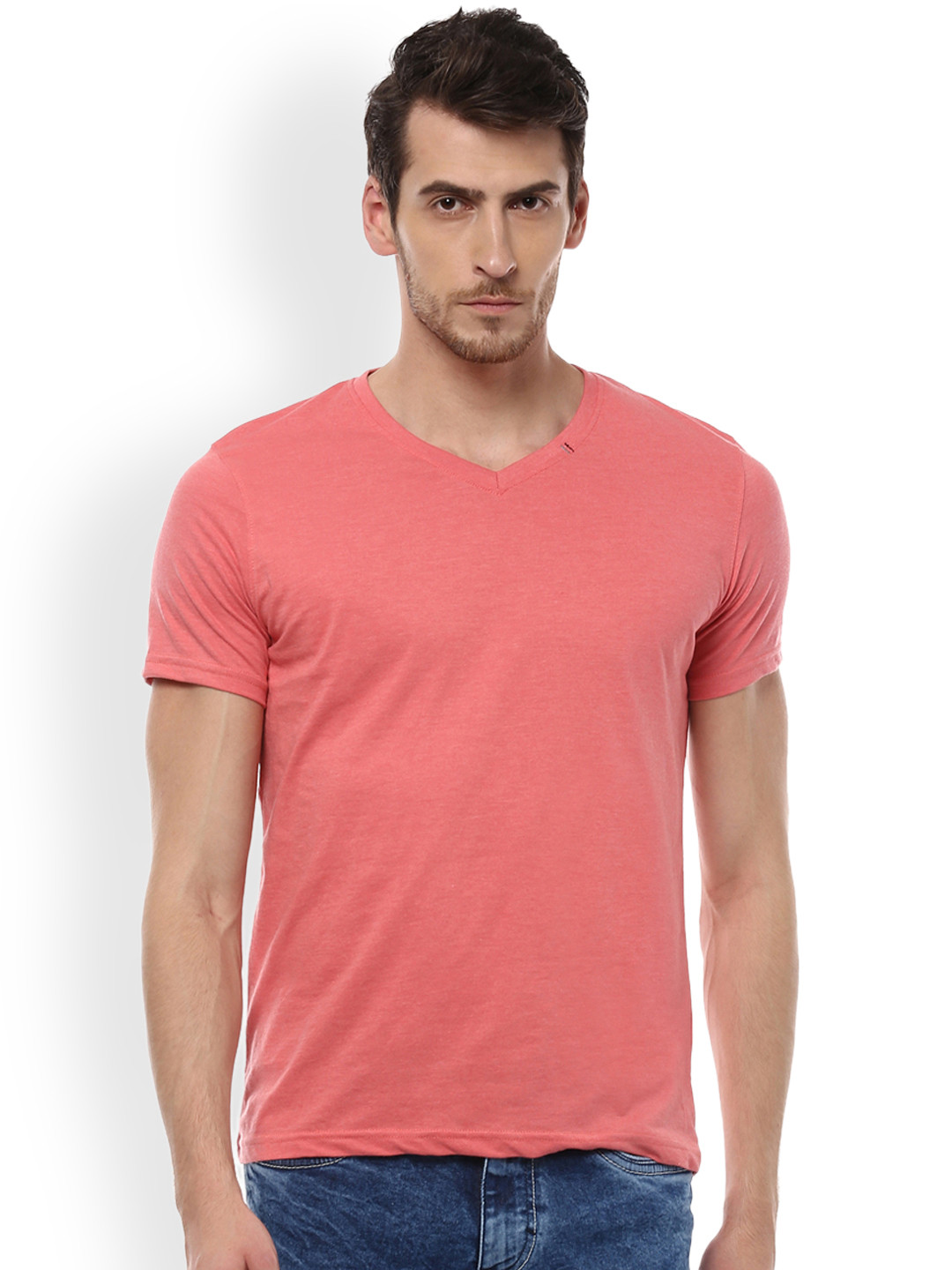 Buy People Men Pink Solid V Neck T Shirt Tshirts for Men 4329124 Myntra