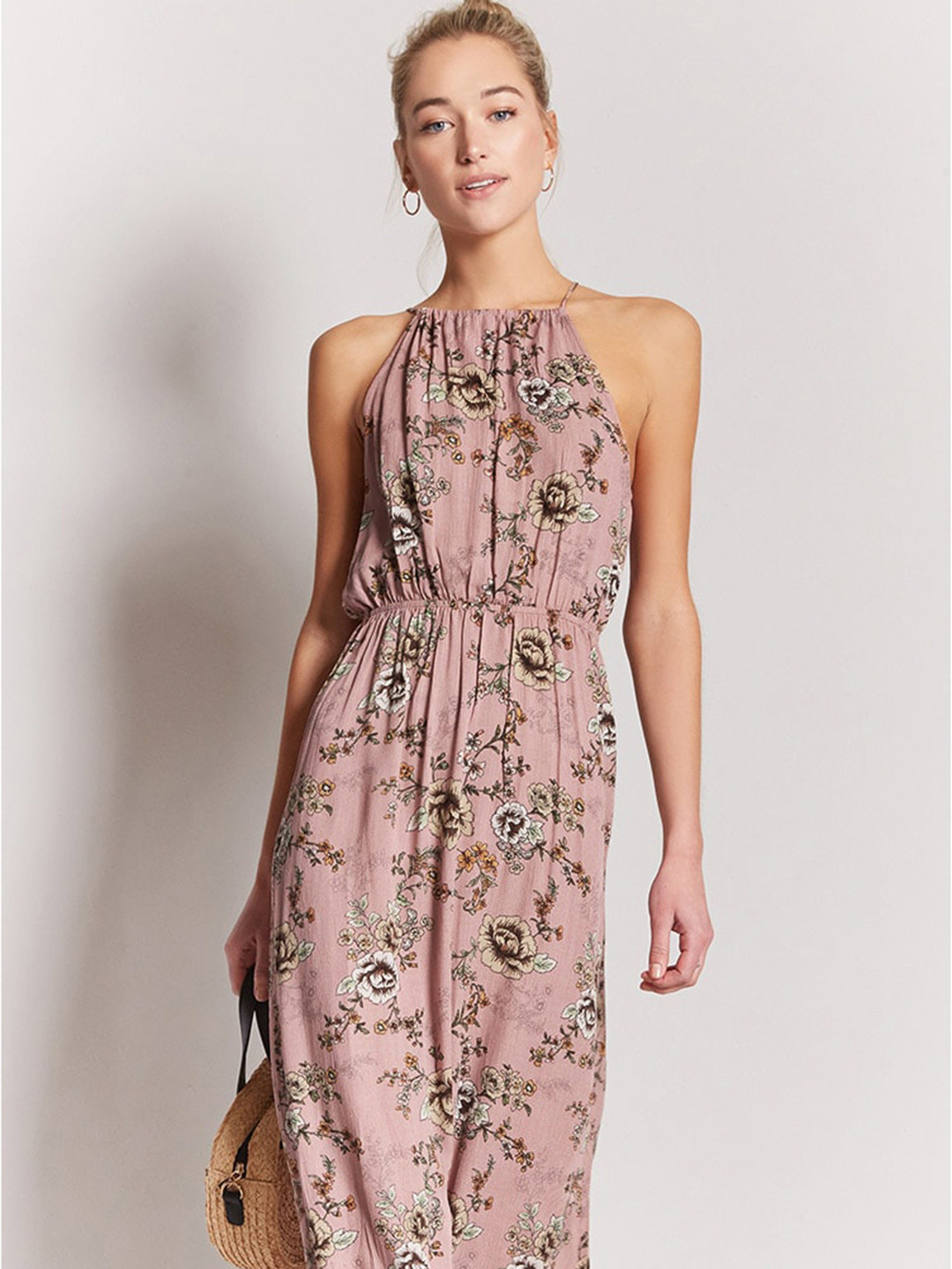 Buy FOREVER 21 Women Dusty Pink Floral Print Maxi Dress - Dresses for ...