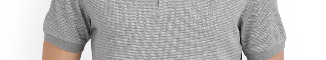 Buy Indian Terrain Men Grey Melange Self Design Polo Collar T Shirt ...
