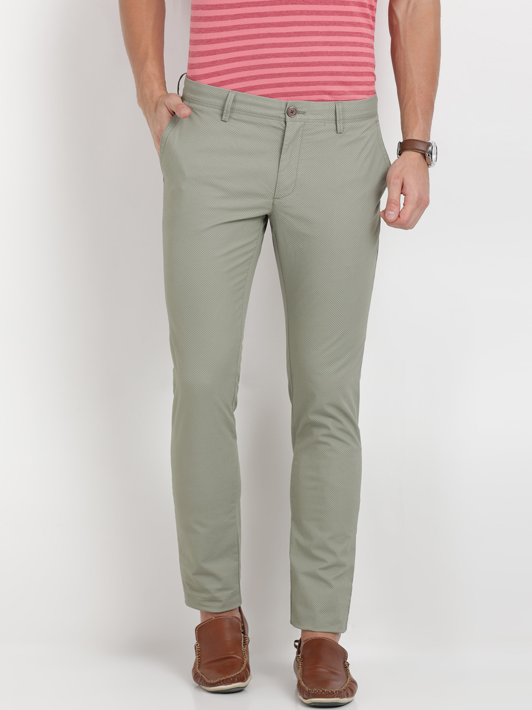 Buy Indian Terrain Men Green Kruger Skinny Fit Printed Chinos - Trousers for Men 4331492 | Myntra