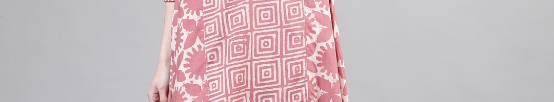 Buy Vishudh Women Pink & White Printed Asymmetric A Line Kurta - Kurtas ...