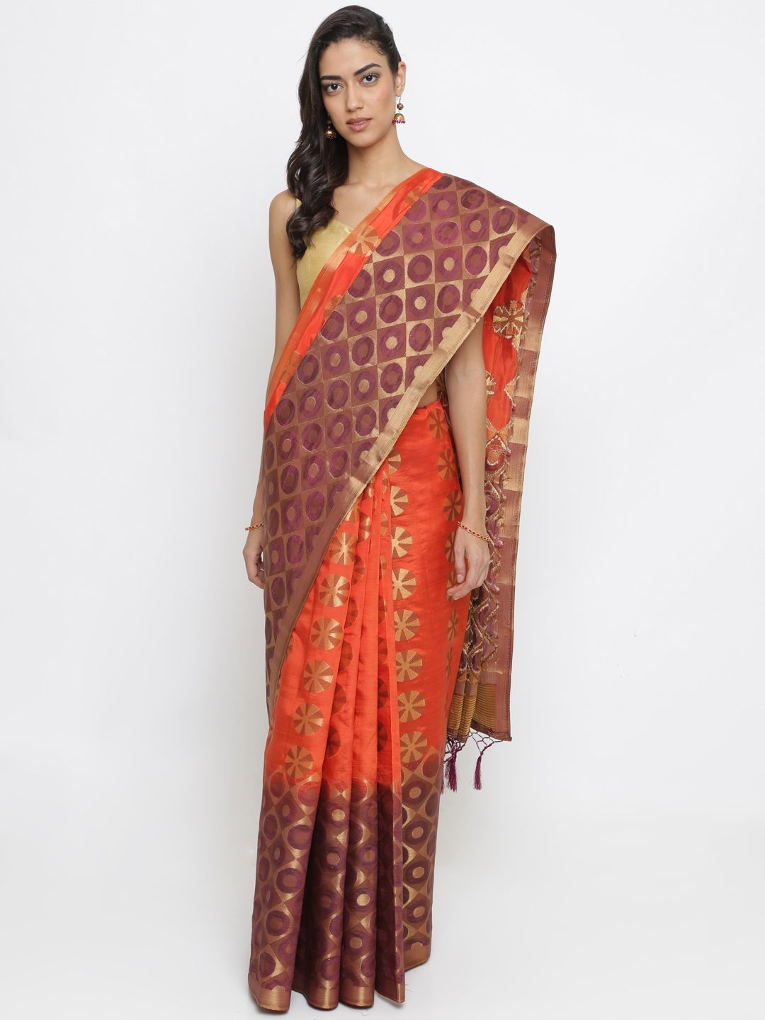 Buy The Chennai Silks Orange Jute Silk Woven Design Banarasi Saree ...