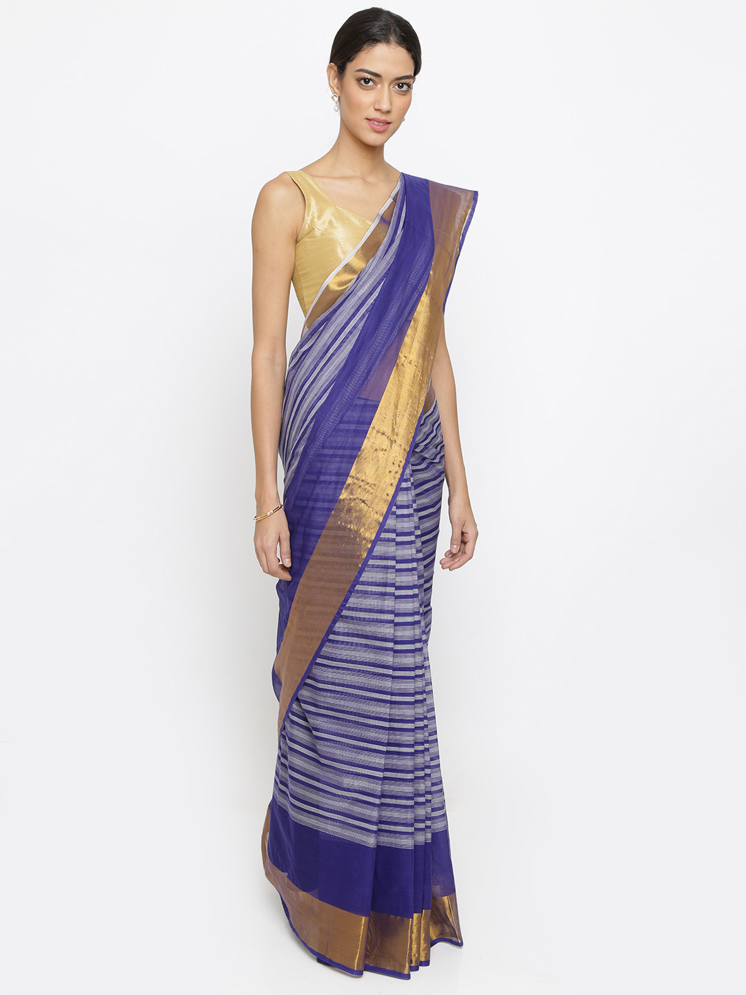 Buy The Chennai Silks Classicate Blue Pure Cotton Striped Venkatgiri