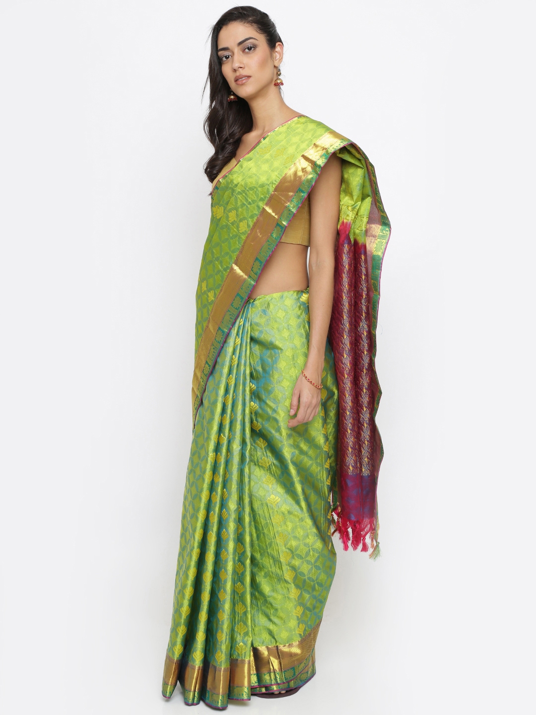 Buy The Chennai Silks Classicate Green Pure Silk Woven Design ...