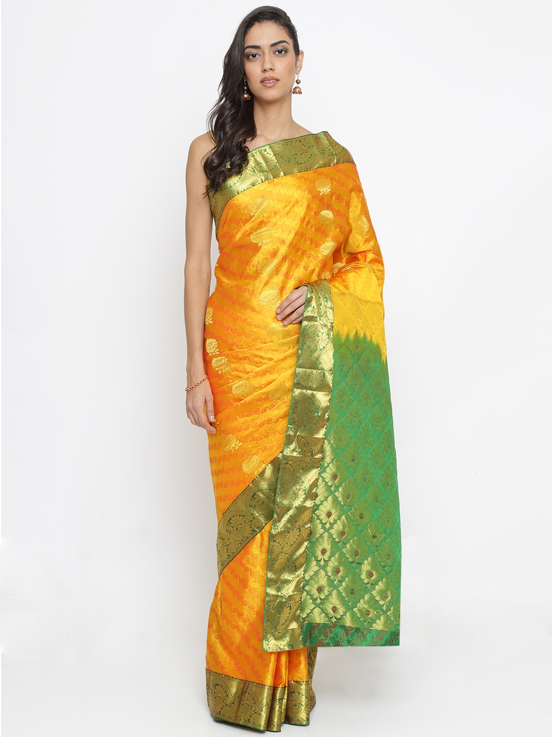 Buy The Chennai Silks Classicate Yellow Pure Silk Woven Design ...
