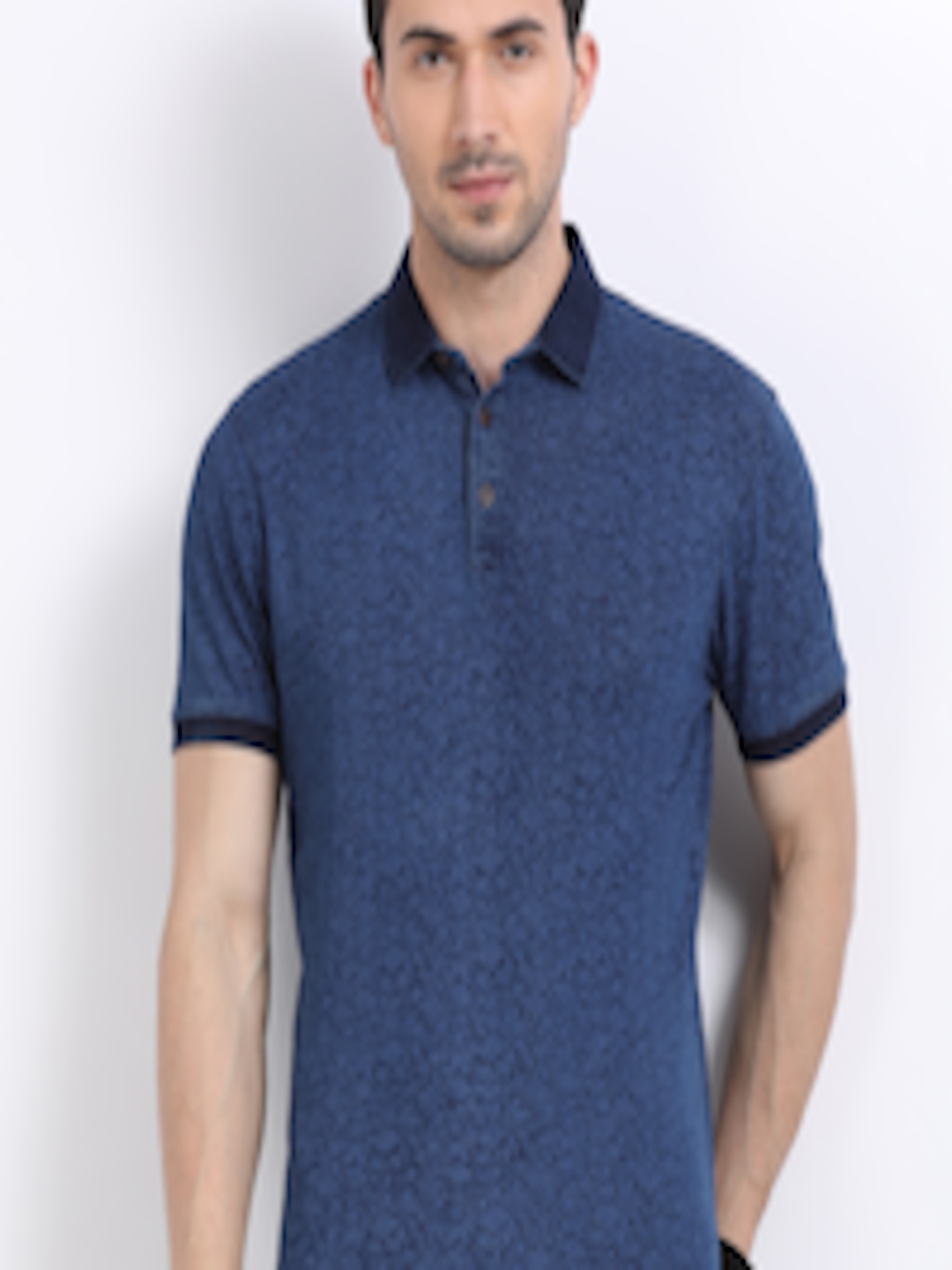 Buy Indian Terrain Men Blue Printed Polo Collar T Shirt - Tshirts for ...