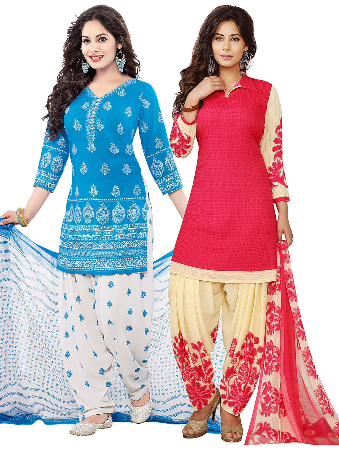 Buy Ishin Combo Of 2 Unstitched Salwar Suit Dress Material With Dupatta