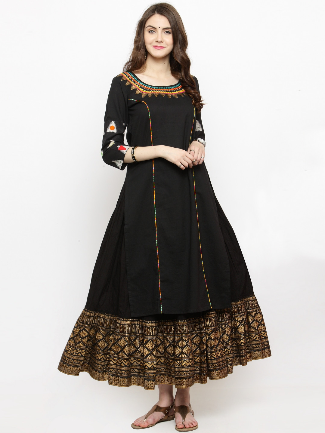 Buy Varanga Women Black Solid A Line Kurta Kurtas for Women 4349024