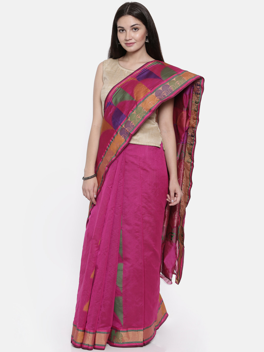 Buy Red & Golden Silk Blend Woven Design Banarasi Myntra Saree Online from EthnicPlus for â¹1249