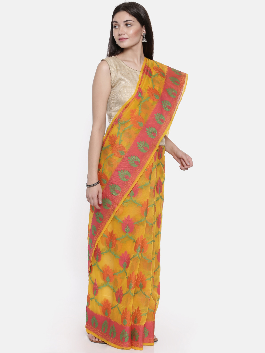 Buy The Chennai Silks Classicate Yellow Organza Woven Design Banarasi Saree - Sarees for Women 