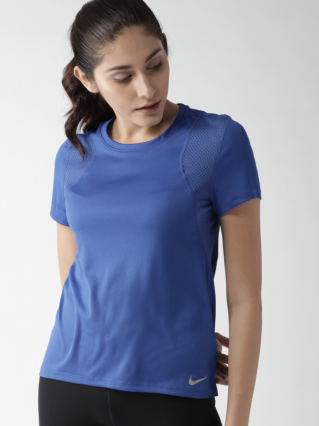 Buy Nike Women Blue Solid AS SS Round Neck Running T Shirt Tshirts