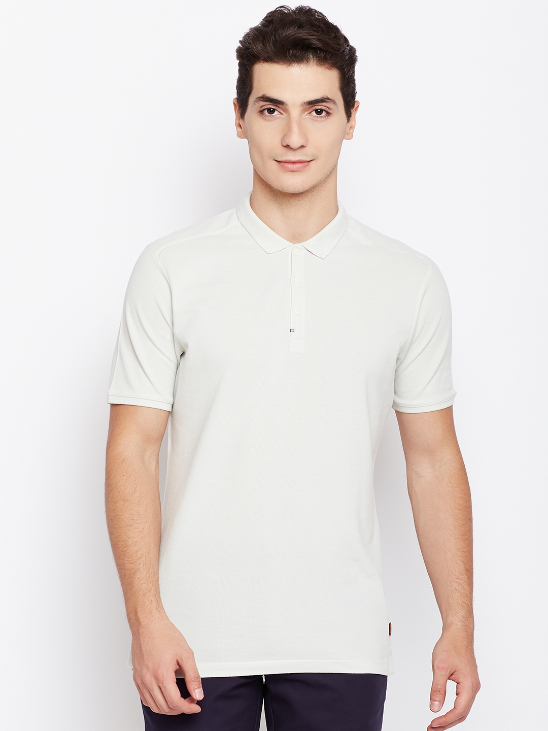 Buy Blackberrys Men Off White Solid Polo Collar Pure Cotton T Shirt ...