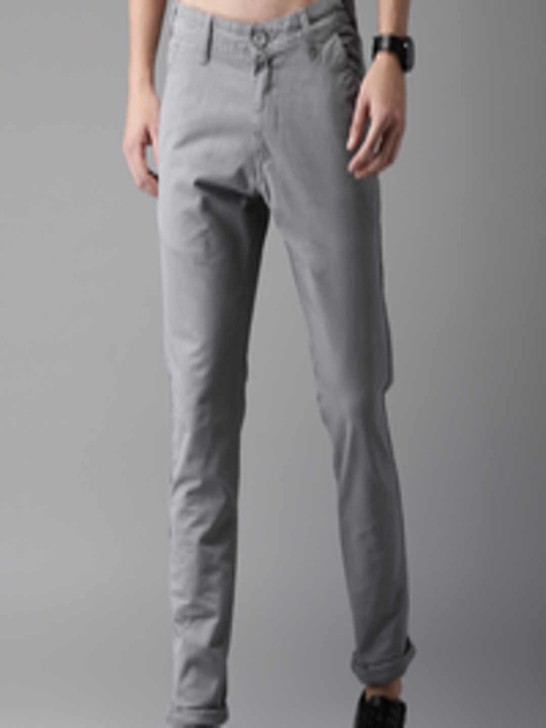 Buy HERE&NOW Men Grey Slim Fit Solid Chinos - Trousers for Men 4370693 ...