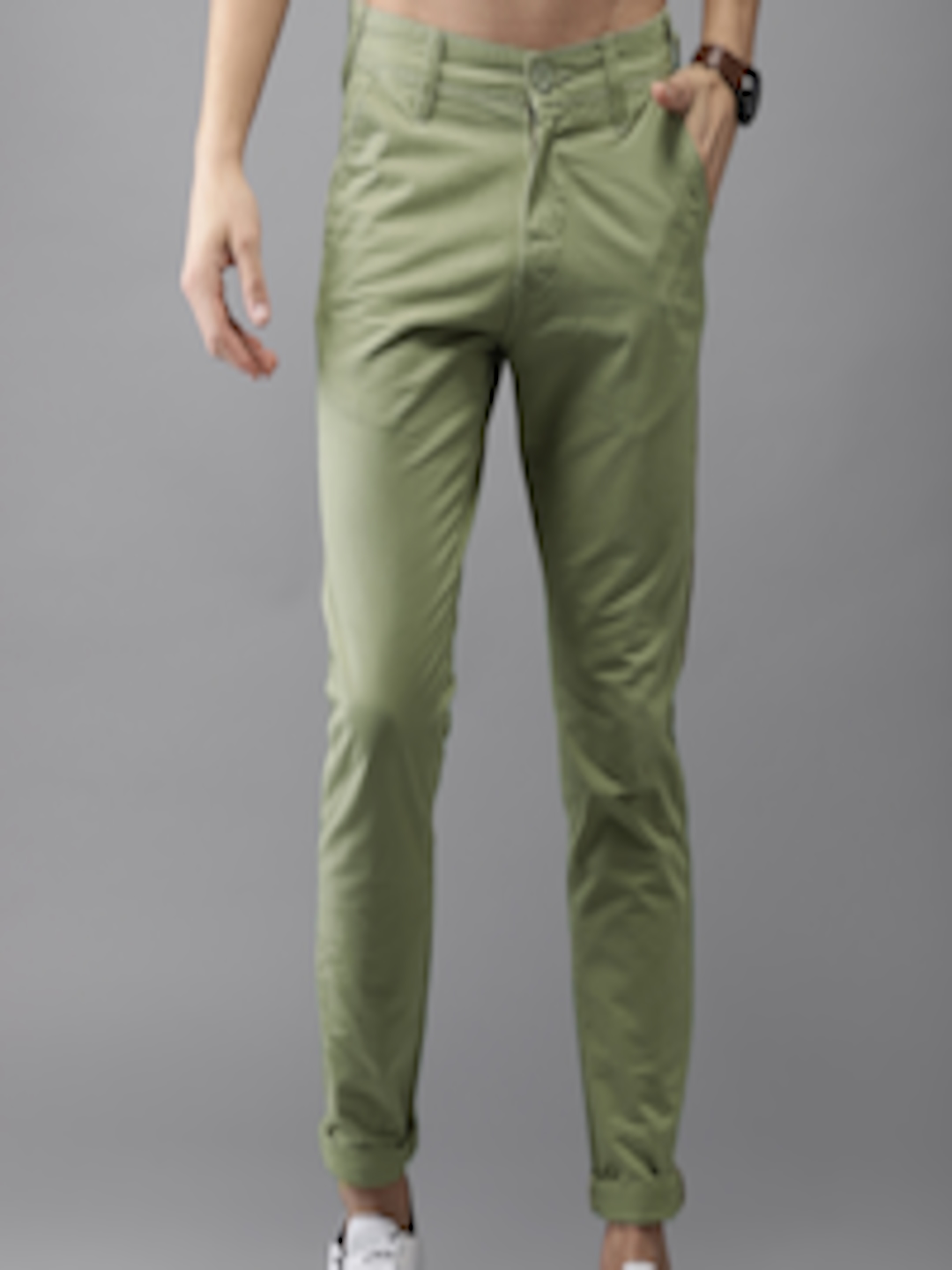 Buy HERE&NOW Men Green Slim Fit Solid Chinos - Trousers for Men 4370695 ...