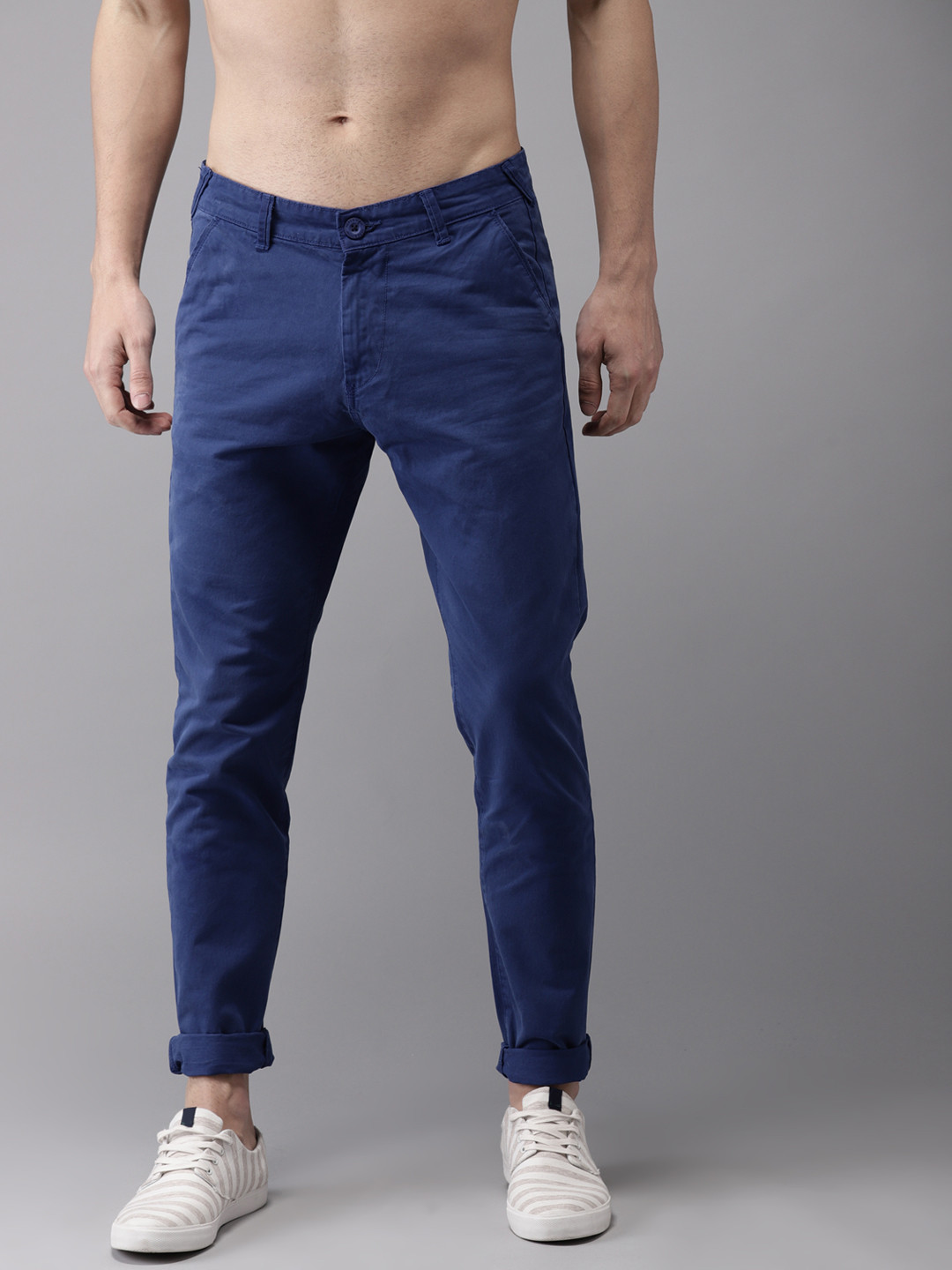 Buy HERE&NOW Men Blue Slim Fit Solid Chinos - Trousers for Men 4370710 ...