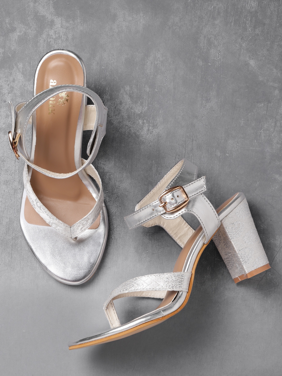 Buy Anouk Women Silver Toned Woven Design Heels - Heels for Women ...