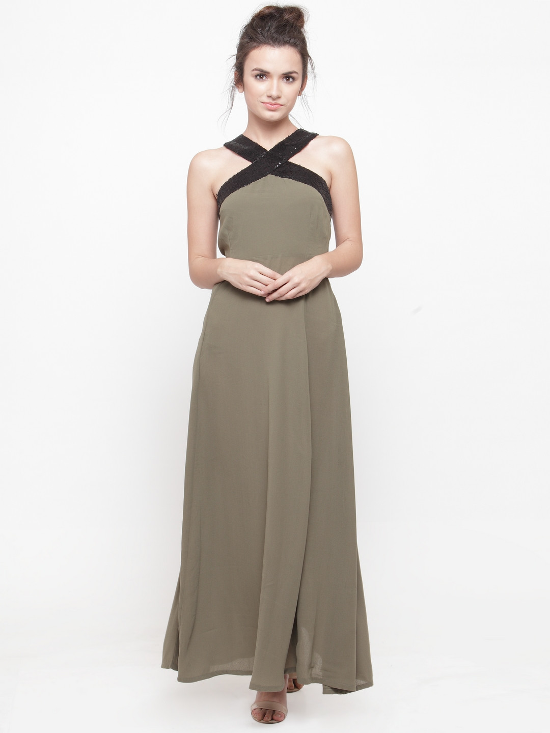 Green Solid Maxi Dress