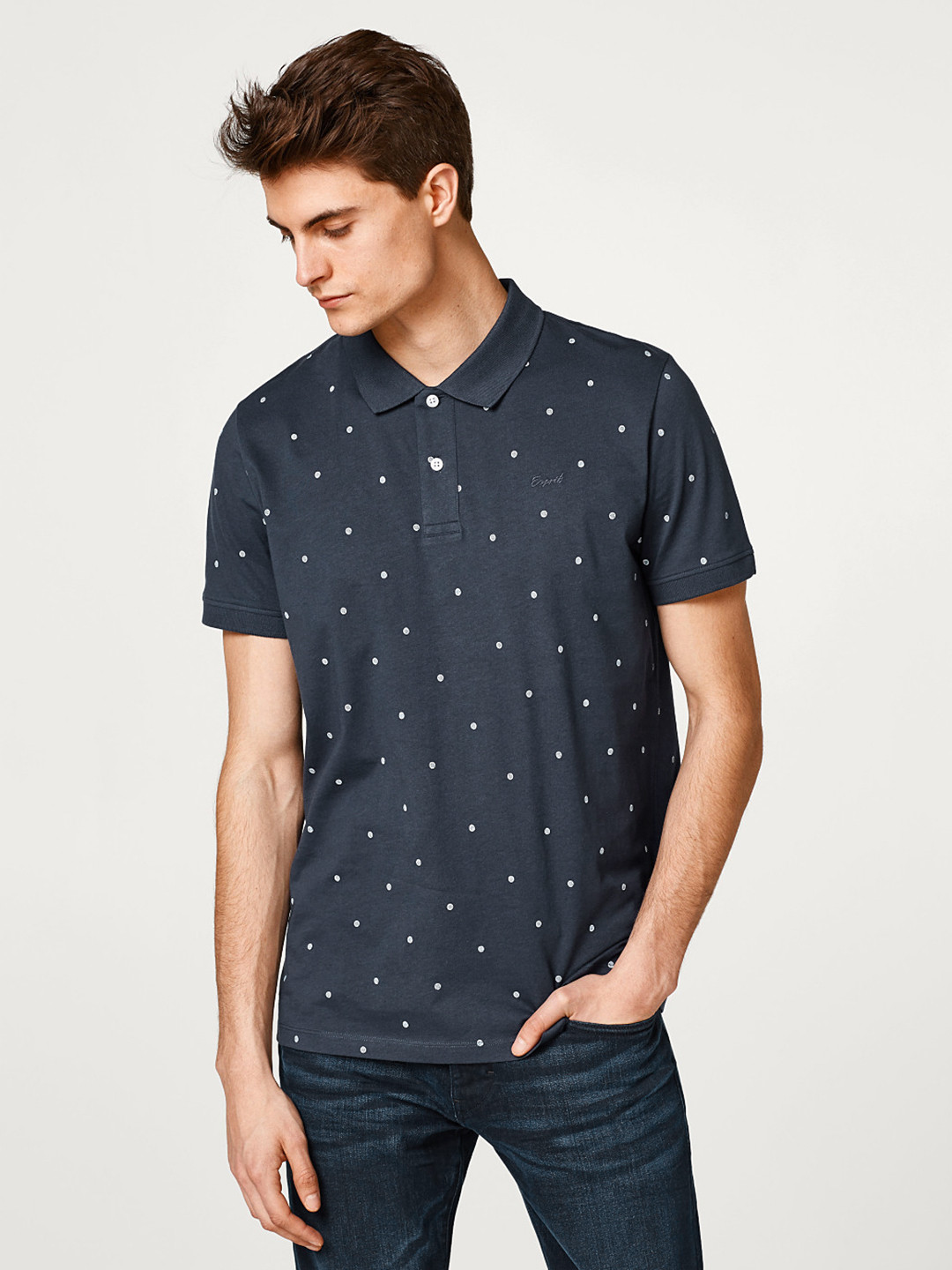 Buy ESPRIT Men Navy Blue Printed Polo Collar T Shirt - Tshirts for Men ...