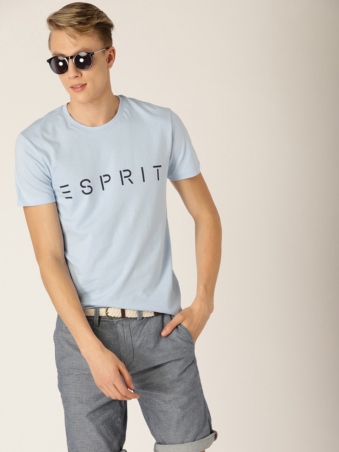 Buy ESPRIT Men Blue Solid Round Neck T Shirt - Tshirts for Men 4372525 ...